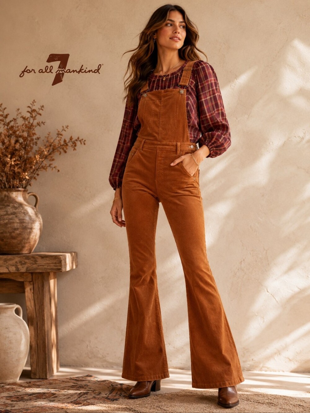 Anthripologie 7 For All Mankind Roberta Kick Flare Bootcut Corduroy Overalls XL‎